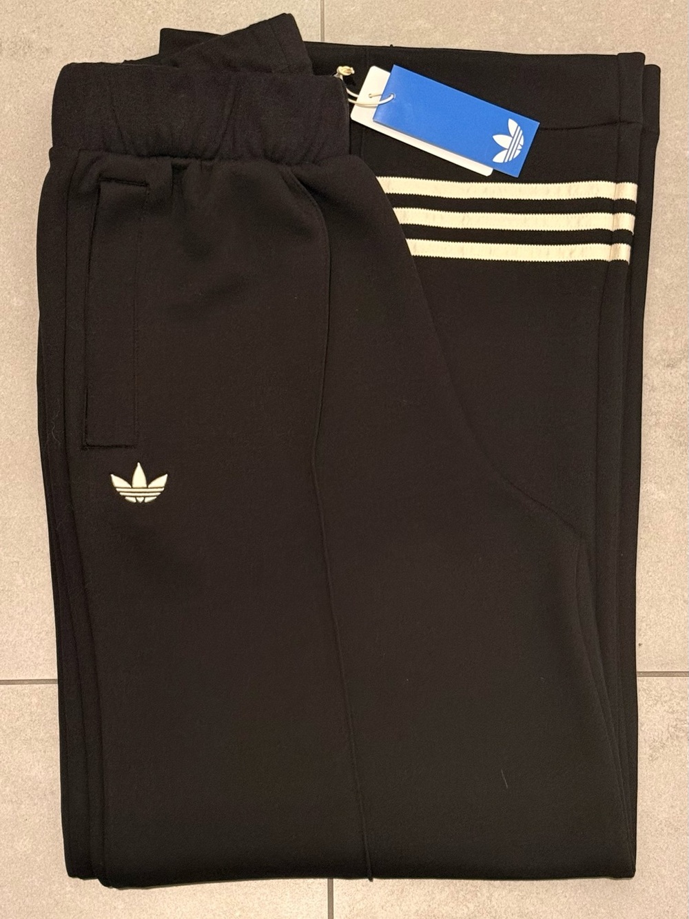 Adidas Black Wide-Leg Track Pants with Contrast Hem Stripes - Picture 7 of 9